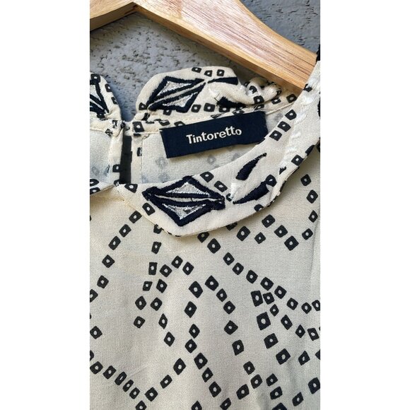 Tintoretto Shift Geo Printed Embroidered Peter Pan Mini Dress S - Picture 5 of 5